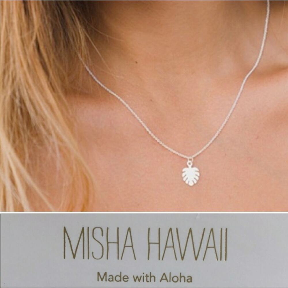 Misha Hawaii Necklace Silver  Palm Leaf Pendant‎ Charm on an 18" Chain  NWT - Picture 9 of 9